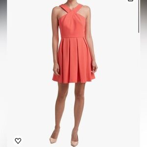 Cece by Cynthia Steffe “Eden” Cross-front Dress in Coral